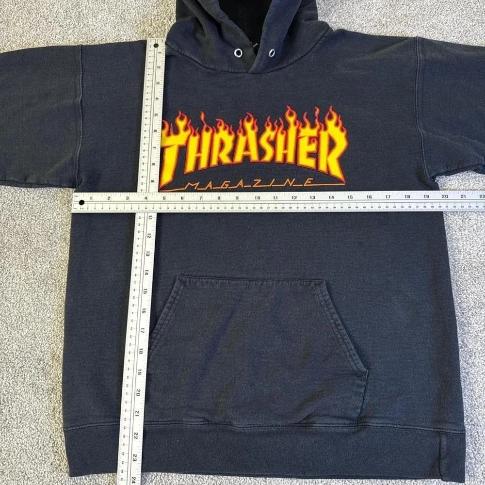 Thrasher Flame Hoodie Small Black Skate Pullover Sweatshirt